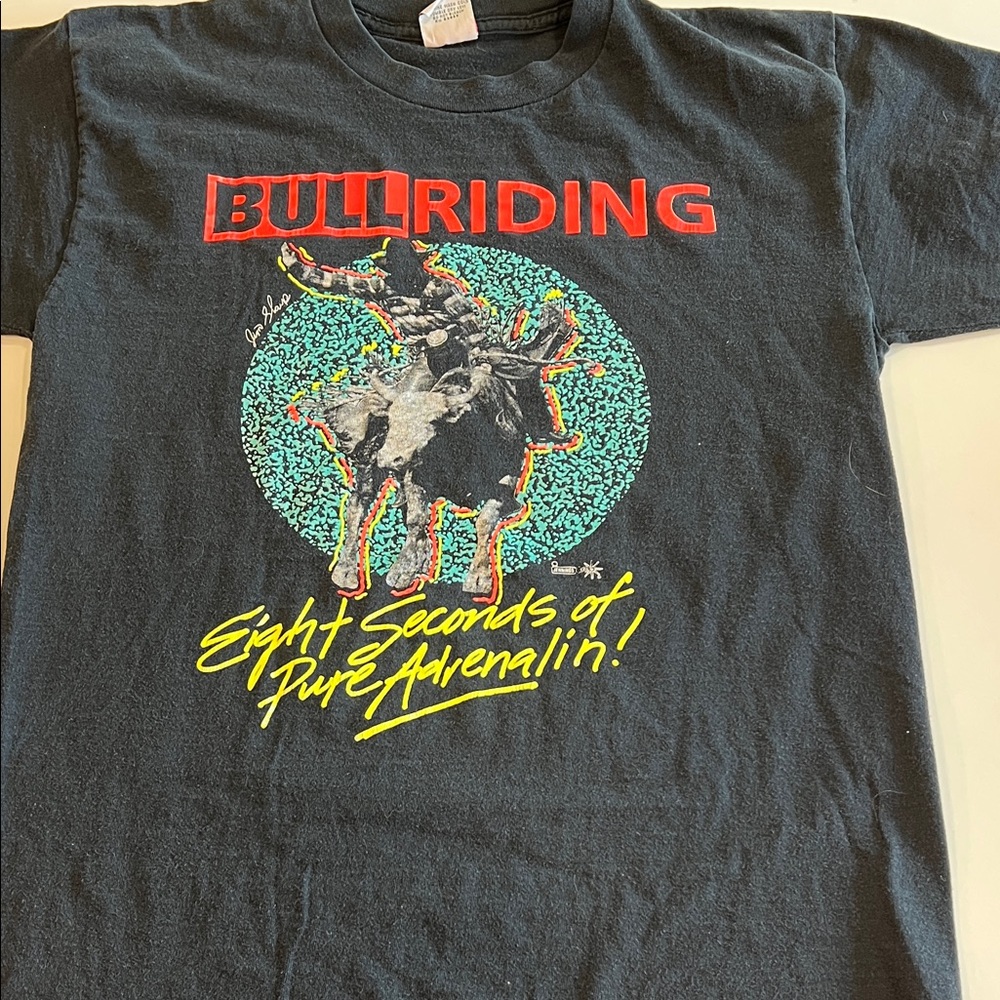 Vintage - Signatures by Ed West, Bullriding Black Graphic T-Shirt, L